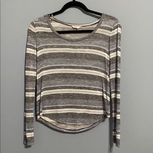 Mock Neck Contrast Trim Striped Tee